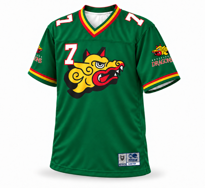 1997 Barcelona Dragons custom WLAF jersey — green front, number 7