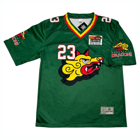 Barcelona Dragons Graphic Jersey green with gold black and red trim Royal Retros