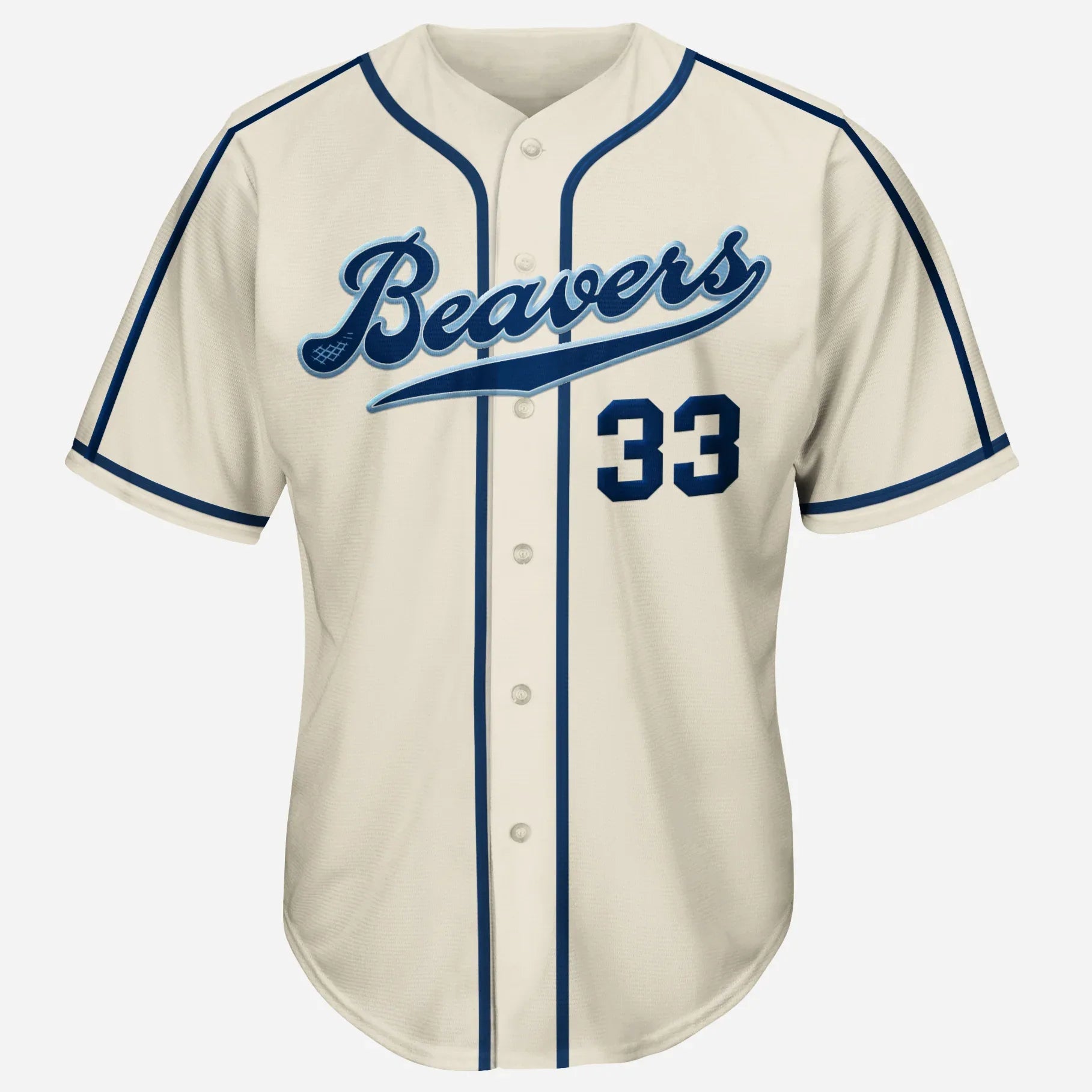 2009 Portland Beavers cream jersey with blue Beavers script — Royal Retros