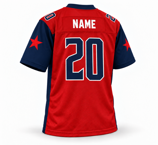 2020 Houston Roughnecks red jersey back number 20 studio mockup