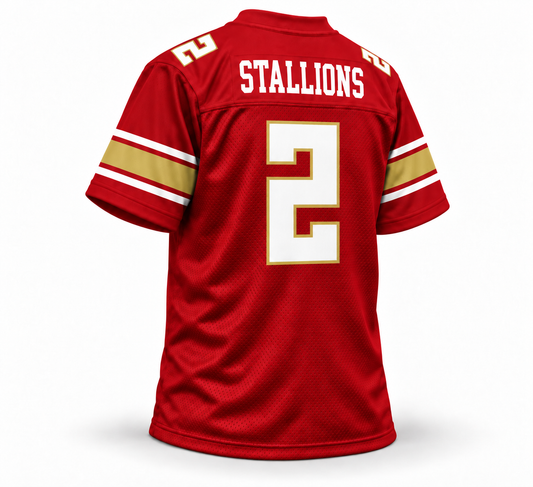 2022-23 Birmingham Stallions USFL jersey, red variant, back view with Stallions name and number 2