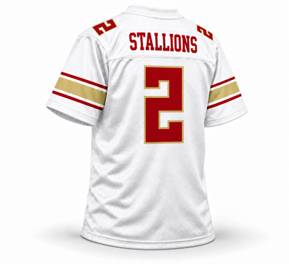 2022-23 Birmingham Stallions USFL jersey, white variant, back view with Stallions name and number 2