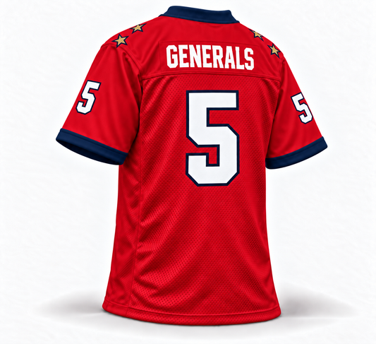 2022-23 New Jersey Generals red USFL jersey back, GENERALS, number 5