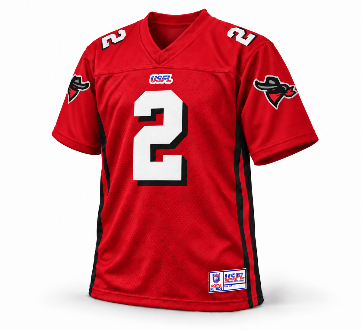 2022 Tampa Bay Bandits USFL red jersey front mockup, number 2
