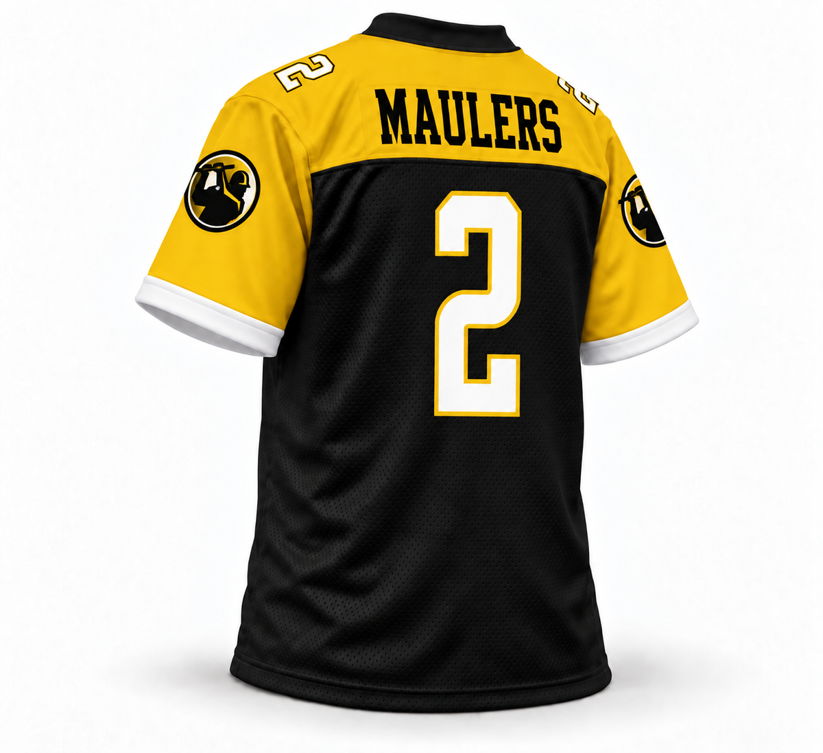2023 Pittsburgh Maulers black and gold USFL jersey back with Maulers name and number 2