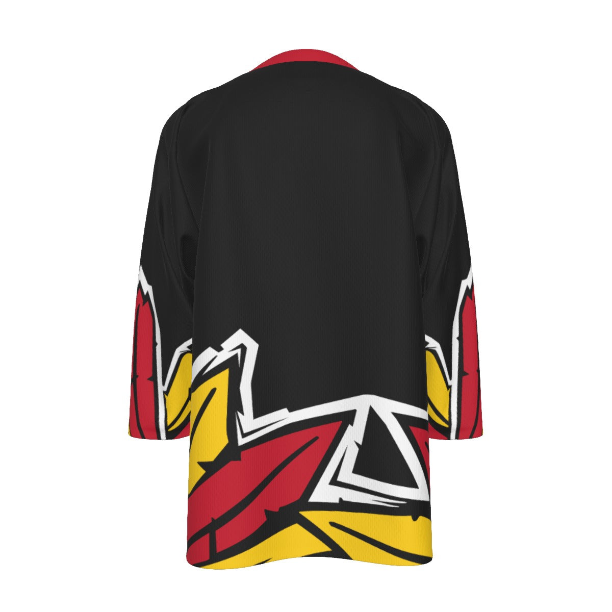 San Antonio Iguanas Thanksgiving Replica Jersey. Black, back view. Red, gold and white turkey-feather points across the lower back and sleeves.