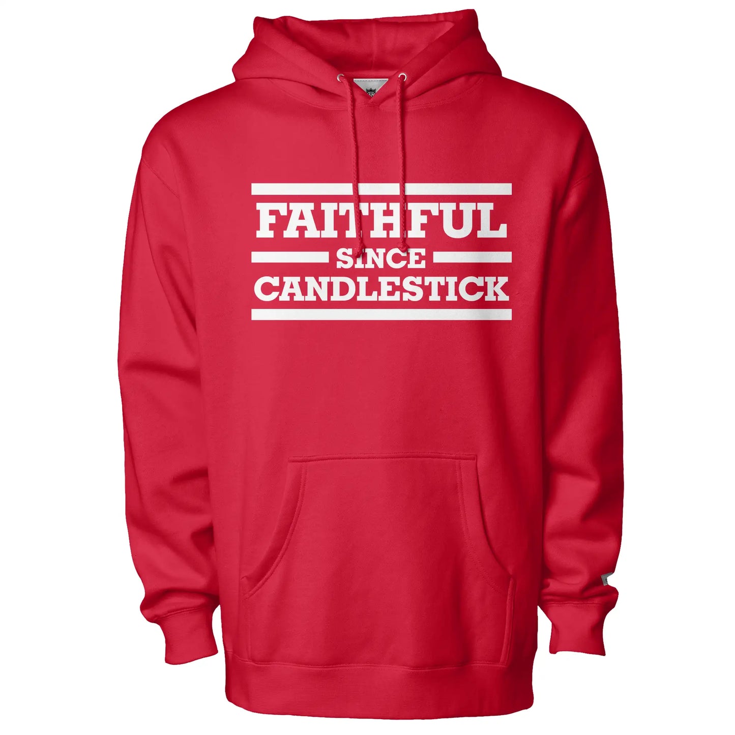 Faithful Since Candlestick Hoodie. Red with white lettering. Royal Retros