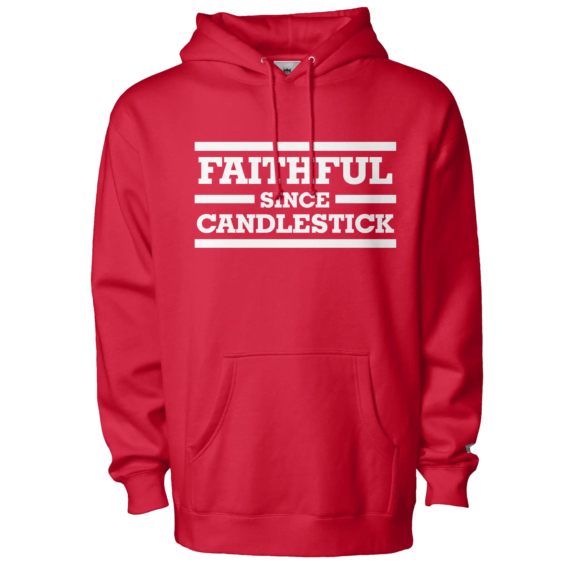 Faithful Since Candlestick Hoodie. Red with white lettering. Royal Retros
