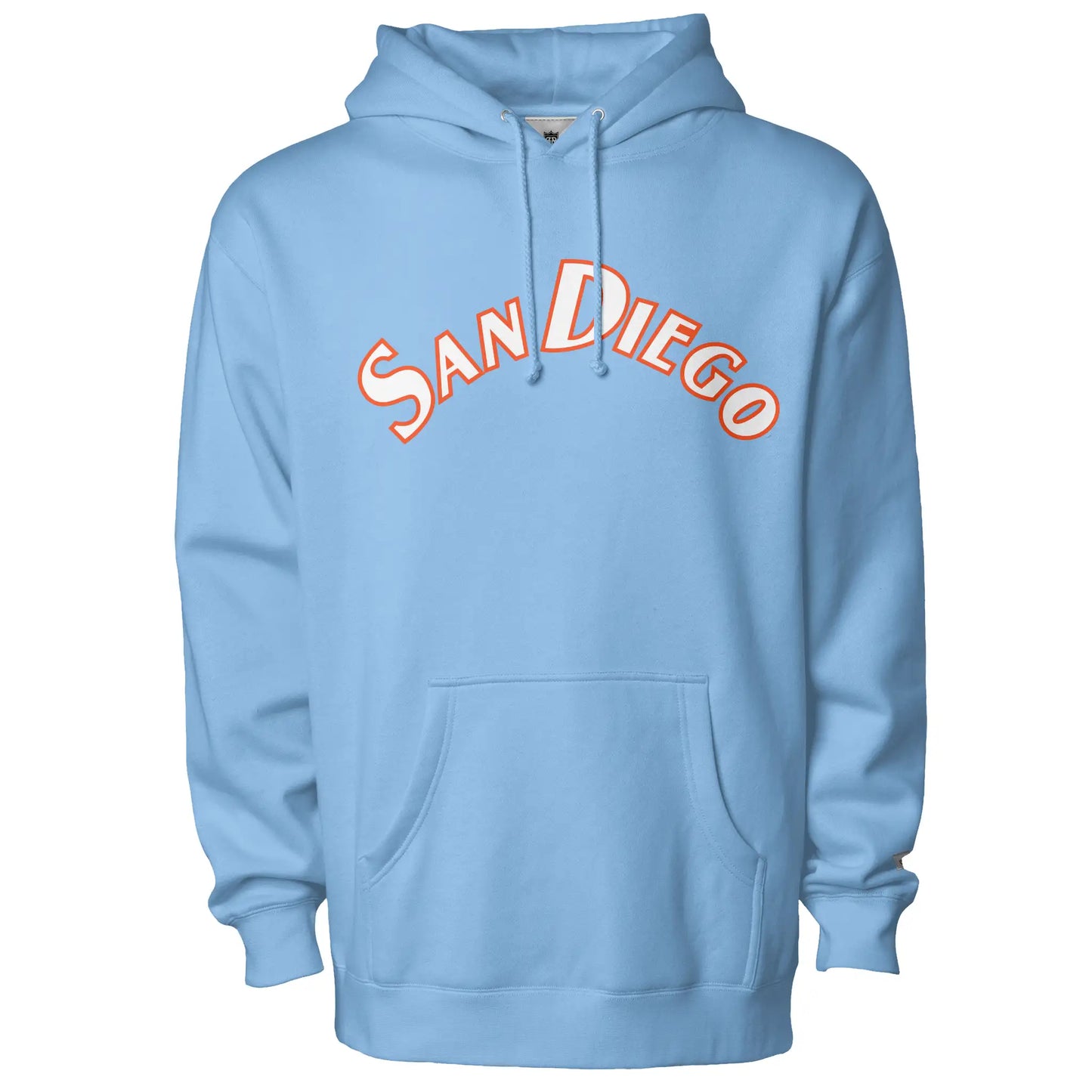 San Diego Clippers Hoodie. Light blue. San Diego in white with orange trim, arched on chest. Royal Retros