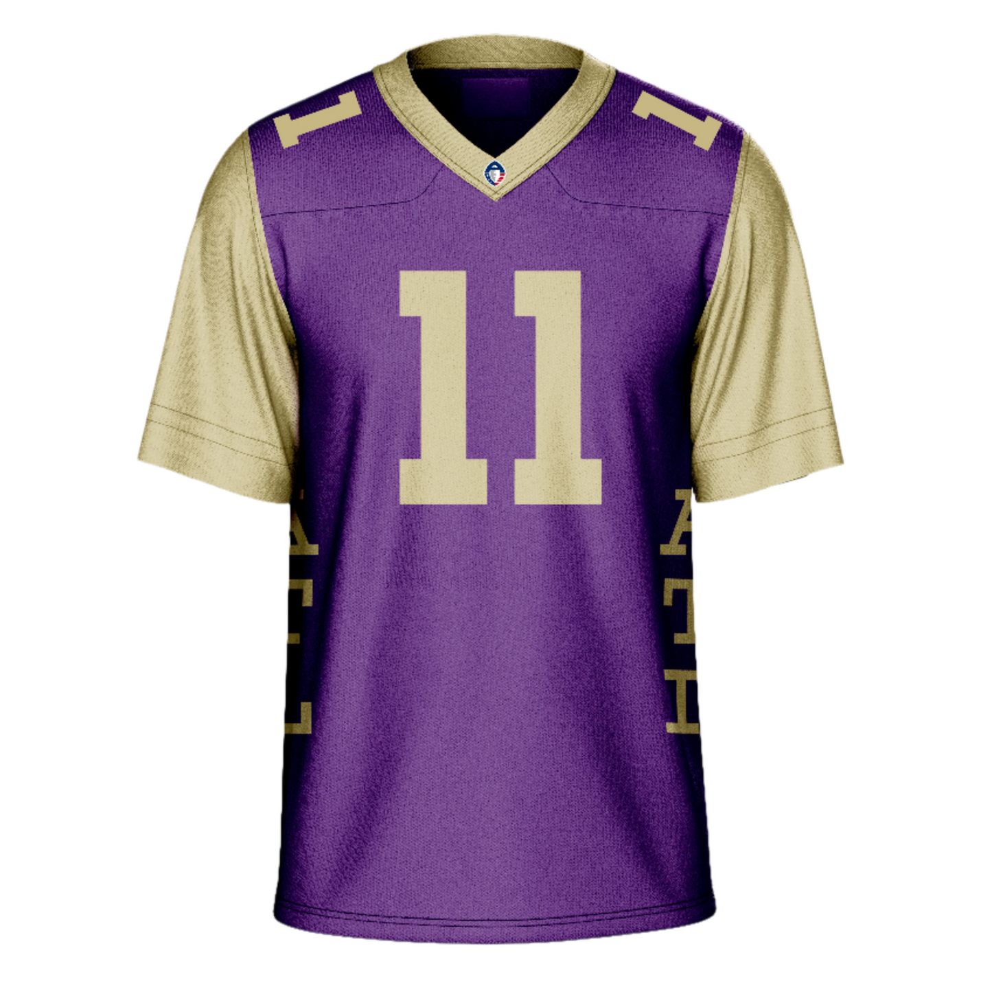 Atlanta Legends Jersey - AAF - Purple. A T L in gold down sides. Gold collar and sleeves. #11 in gold on chest and shoulders. Royal Retros