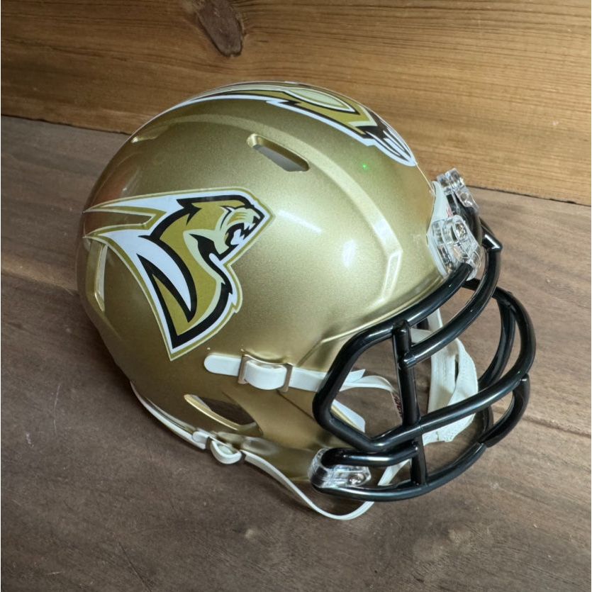 Gold Sacramento Mountain Lions Mini Helmet with black facemask for collectors