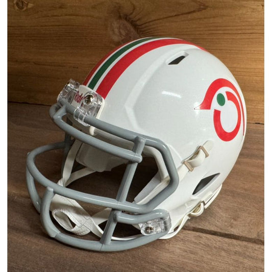 White Montreal Mini Helmet with gray face mask in classic helmet style, Schutt model