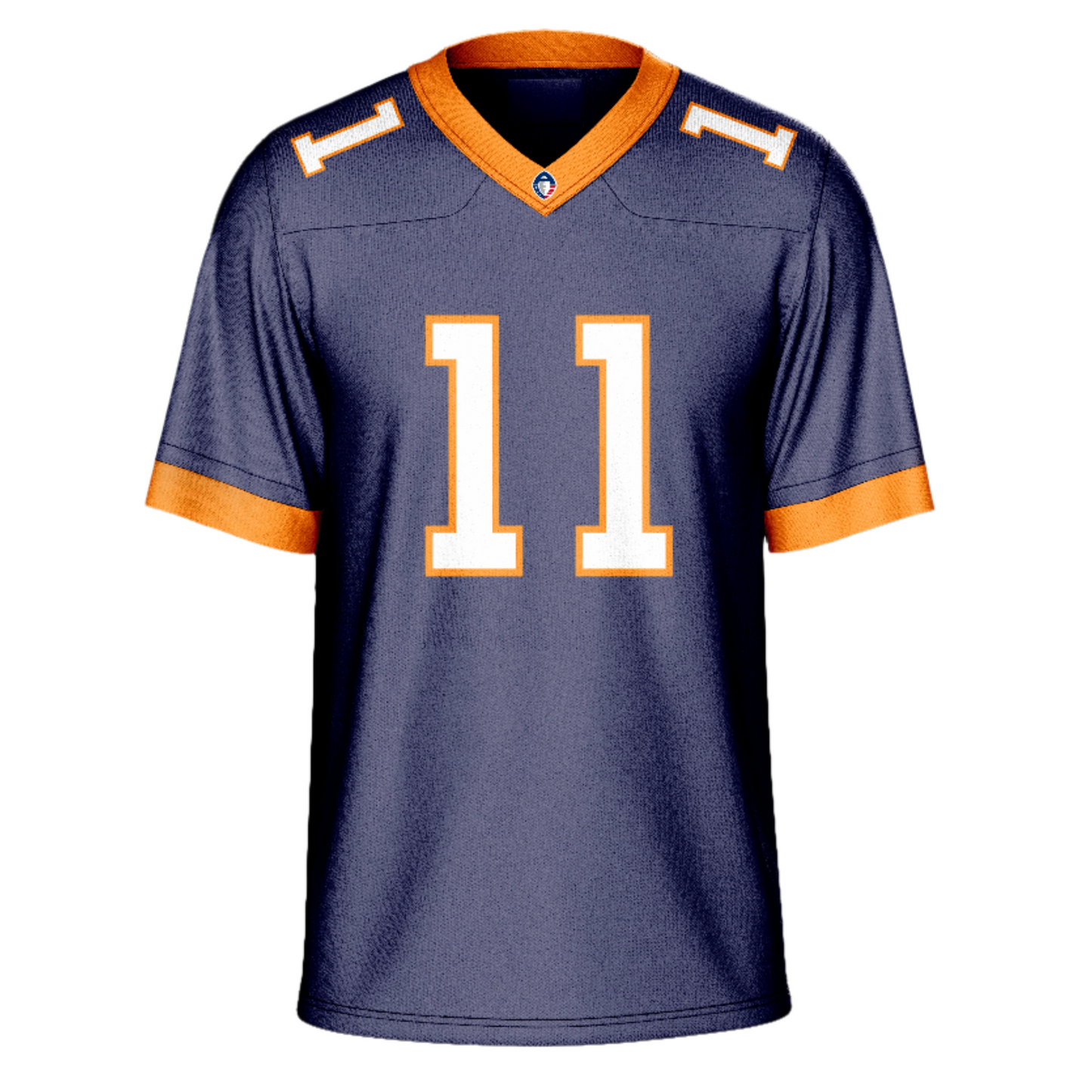 Orlando Apollos Jersey - Jerseys - AAF - blue. #11 on chest white with orange trim. Orange trim at sleeve ands and orange collar with #11 in white with orange trim on shoulders. Royal Retros