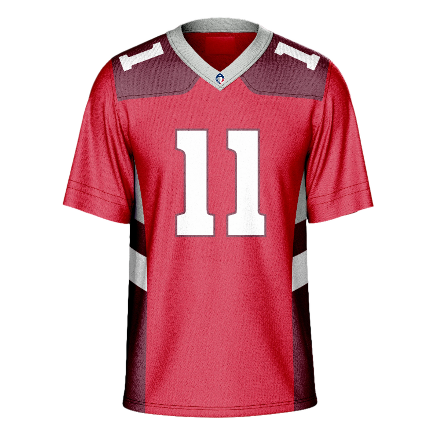 San Antonio Commanders Jersey - AAF - Red. White #11 with black trim. Black and silver trim on sides. Silver collar. Burgundy shoulders with white #11. Royal Retros
