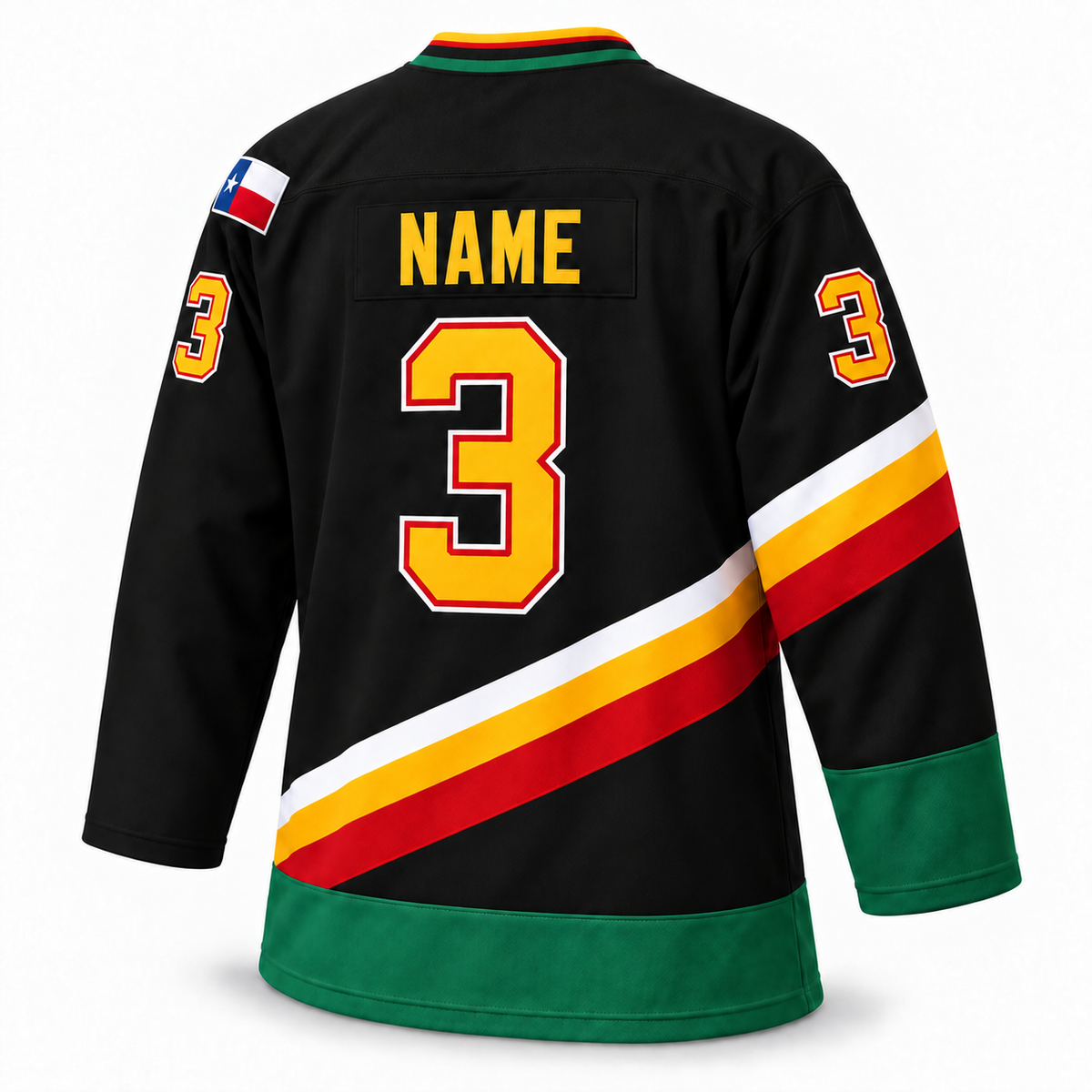 San Antonio Dragons black jersey back mockup, NAME and number 3.