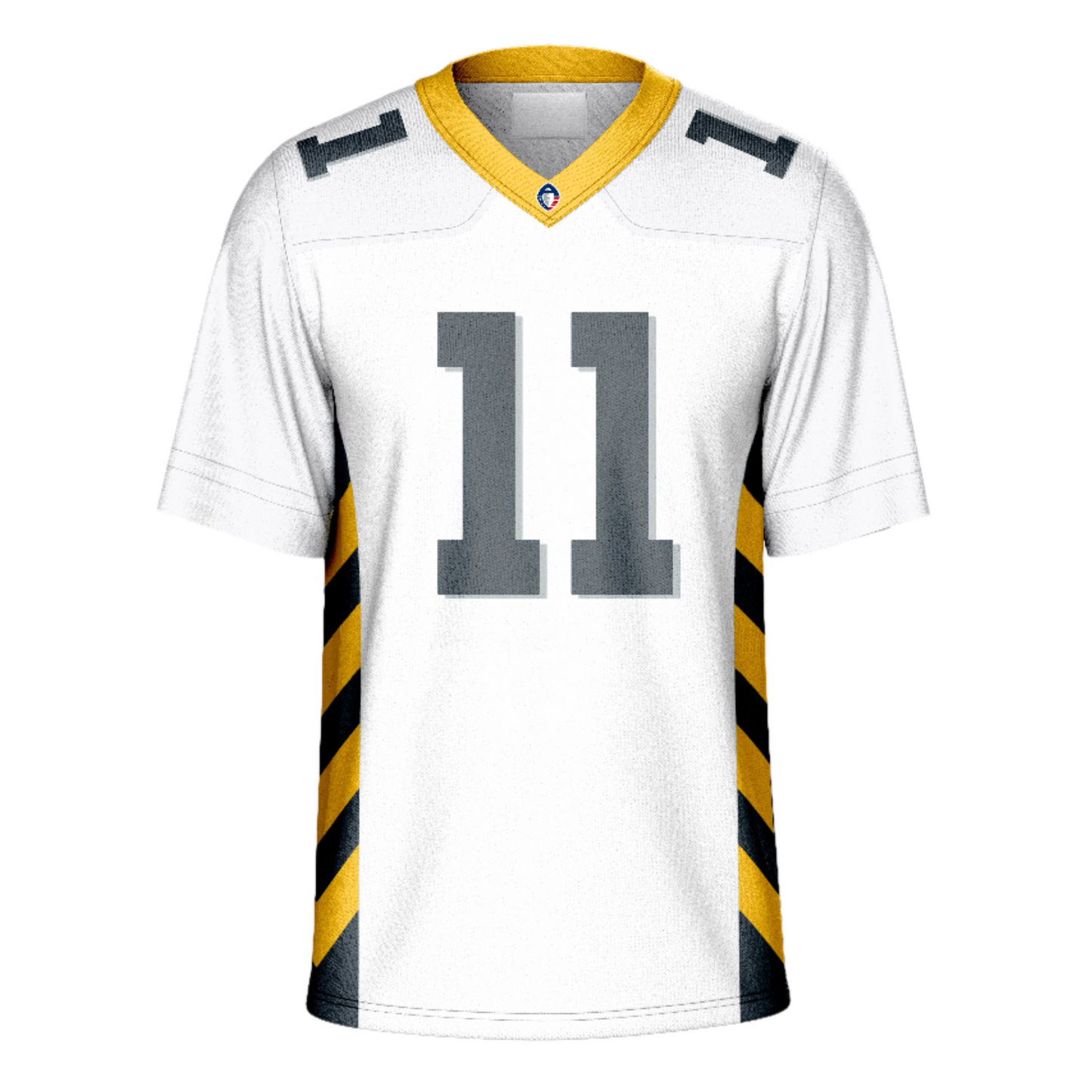 San Diego Fleet Jersey - Jerseys -AAF  White with four gold and black bands on sides. #11 in black on chest and shoulders. Royal Retros