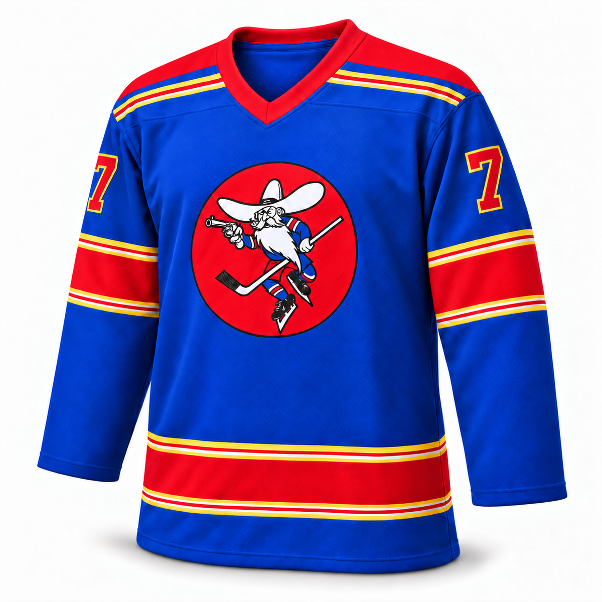 Albuquerque Six-Guns blue jersey front mockup, block number 7