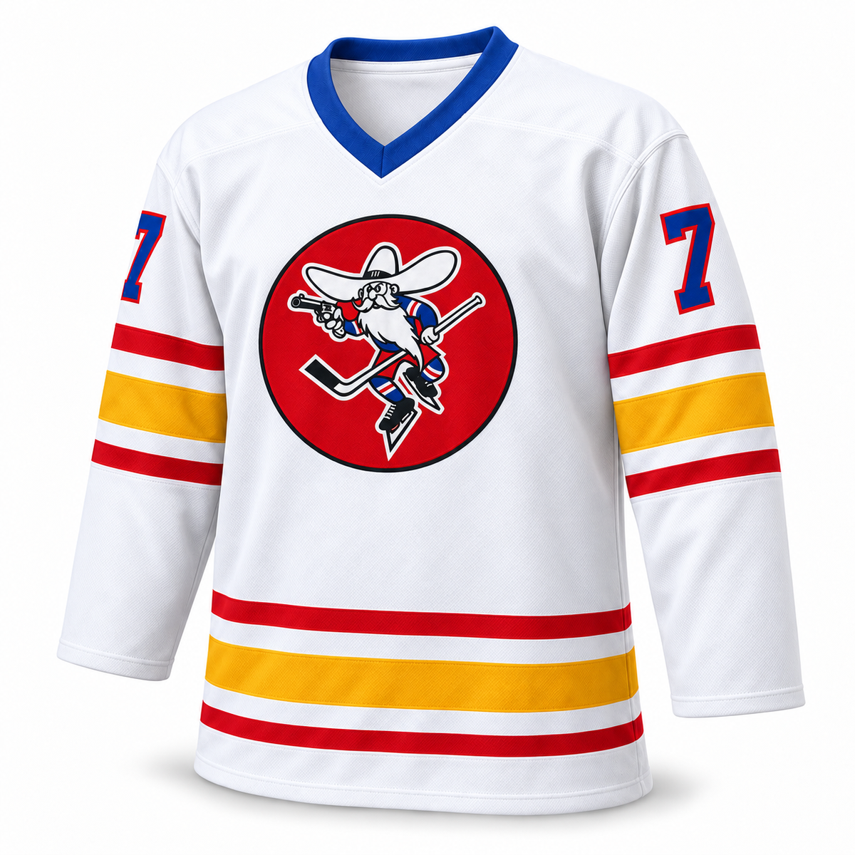 Albuquerque Six-Guns white jersey front mockup, block number 7