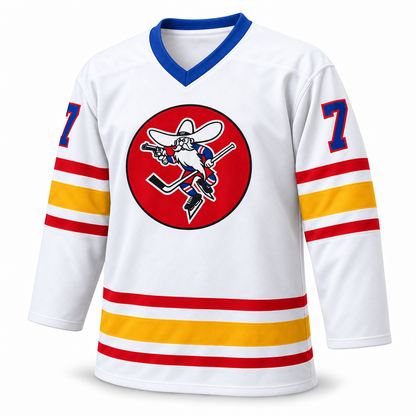 Albuquerque Six-Guns white jersey front mockup, block number 7