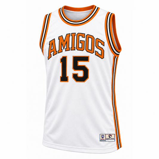 Anaheim Amigos white jersey front, AMIGOS and number 15