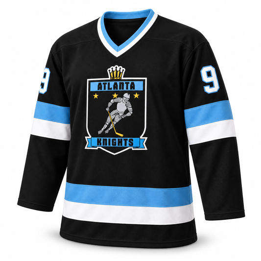 Atlanta Knights black jersey front mockup, number 9