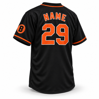 Baltimore Black Sox NLB Remix Jersey — black back with NAME and number 29 in orange with white outlines