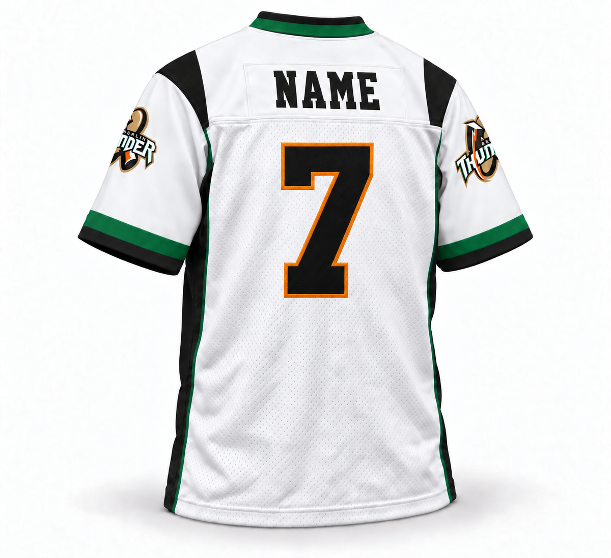 Berlin Thunder WLAF jersey — white back mockup