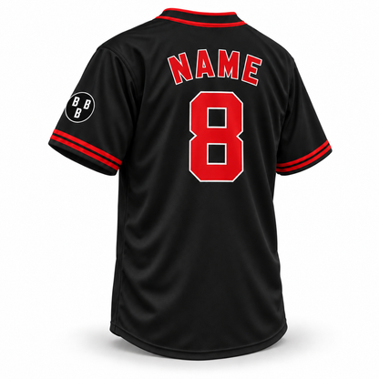 Birmingham Black Barons NLB Remix Jersey — black back with NAME and number 8 in red with white outlines