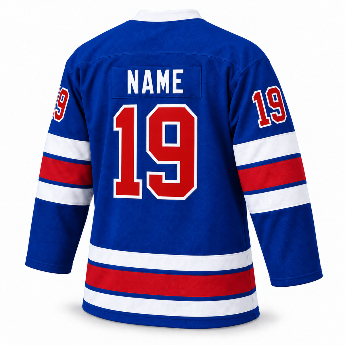 Birmingham Bulls custom hockey jersey in blue, back mockup with NAME and number 19