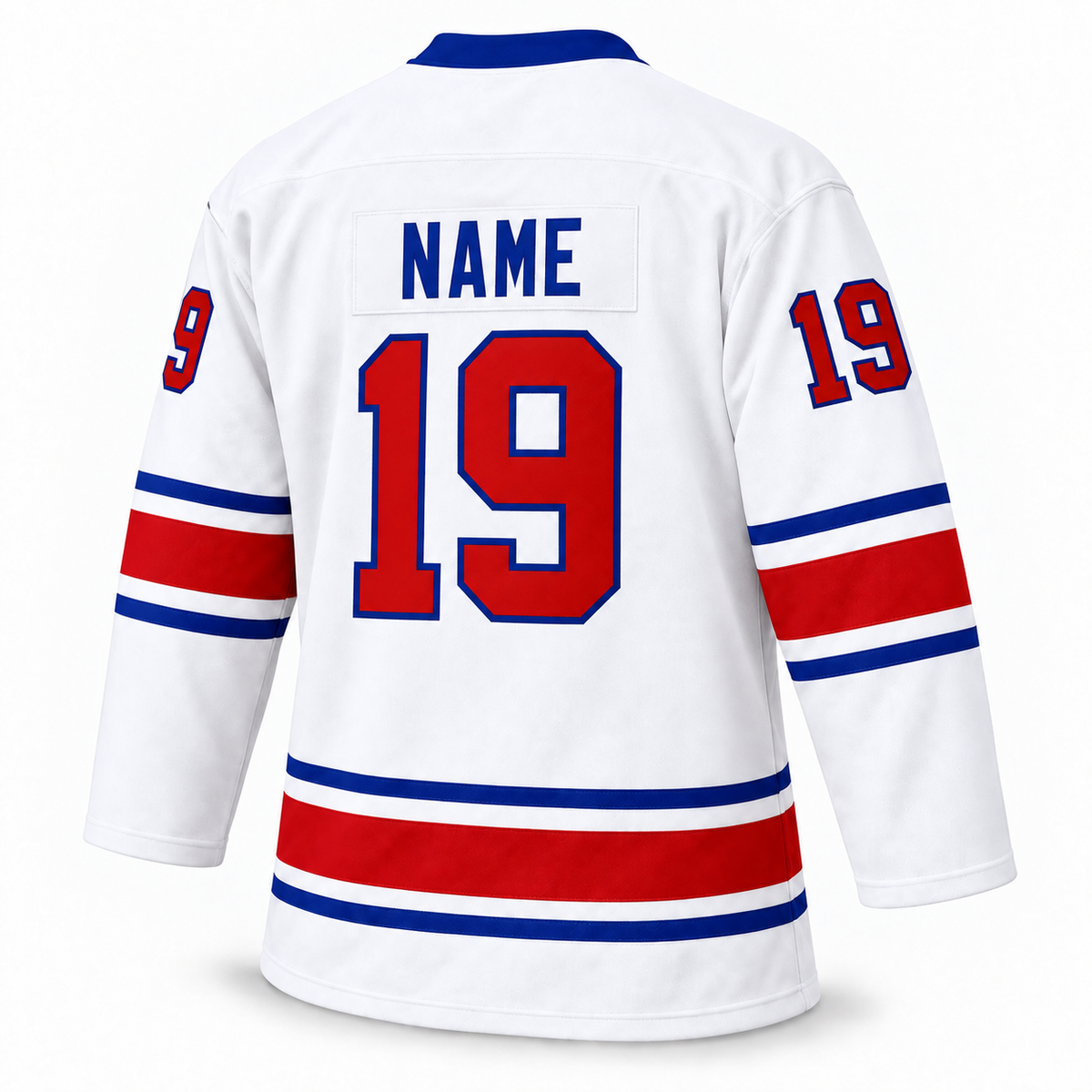 Birmingham Bulls custom hockey jersey in white, back mockup with NAME and number 19