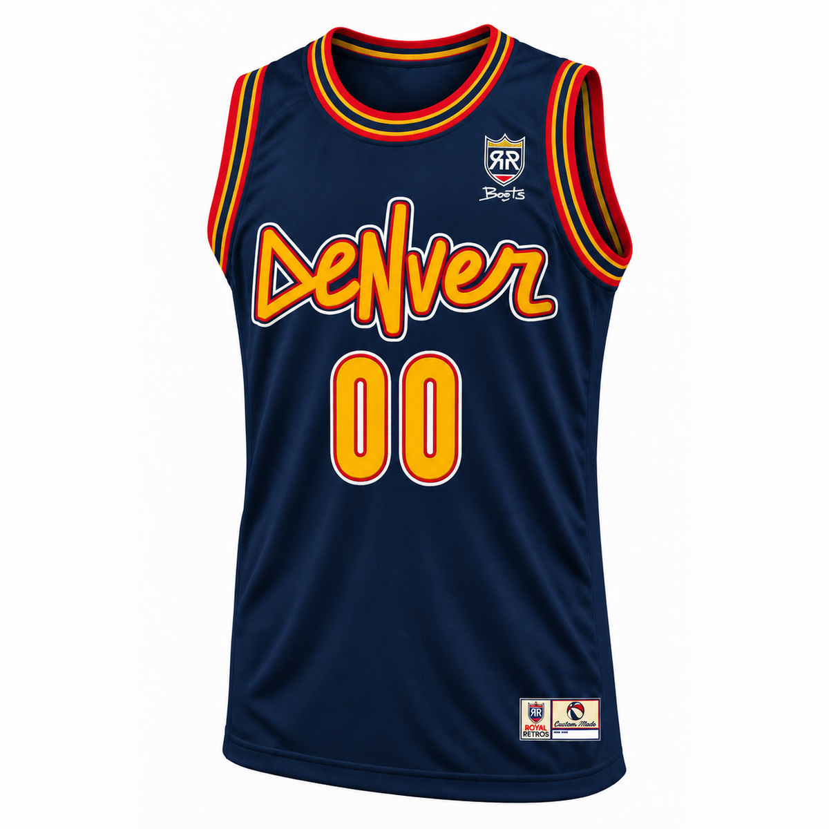 Boots X RR Denver Basketball Jersey — navy front mockup, number 00