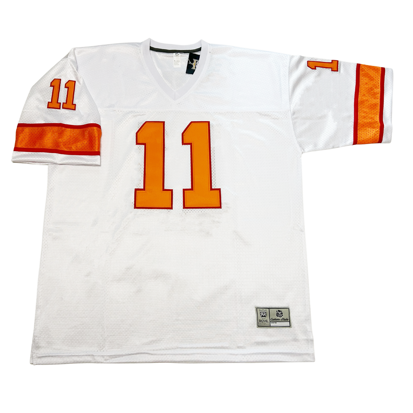 White Creamsicle Jersey featuring orange number 11, individually handmade design