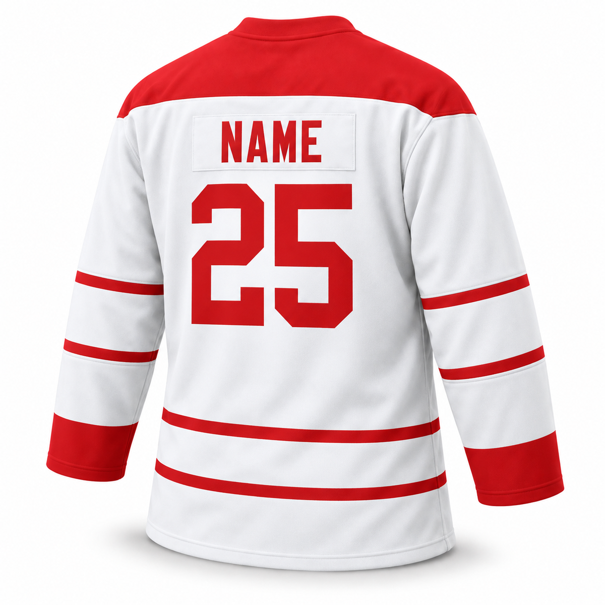 Calgary Stampeders WHL white jersey back, red NAME and number 25.