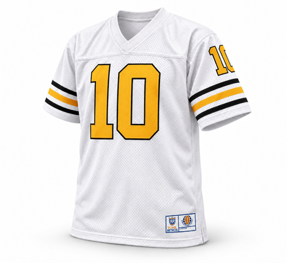 Charlotte Hornets WFL jersey, white with athletic gold number 10 and black trim, front view