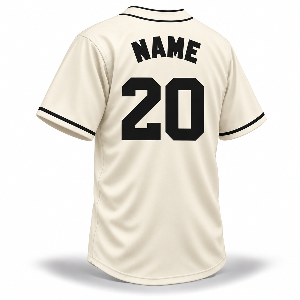 Chattanooga Choo-Choos NLB jersey cream back mockup with solid black NAME and block number 20 and black collar and cuff trim