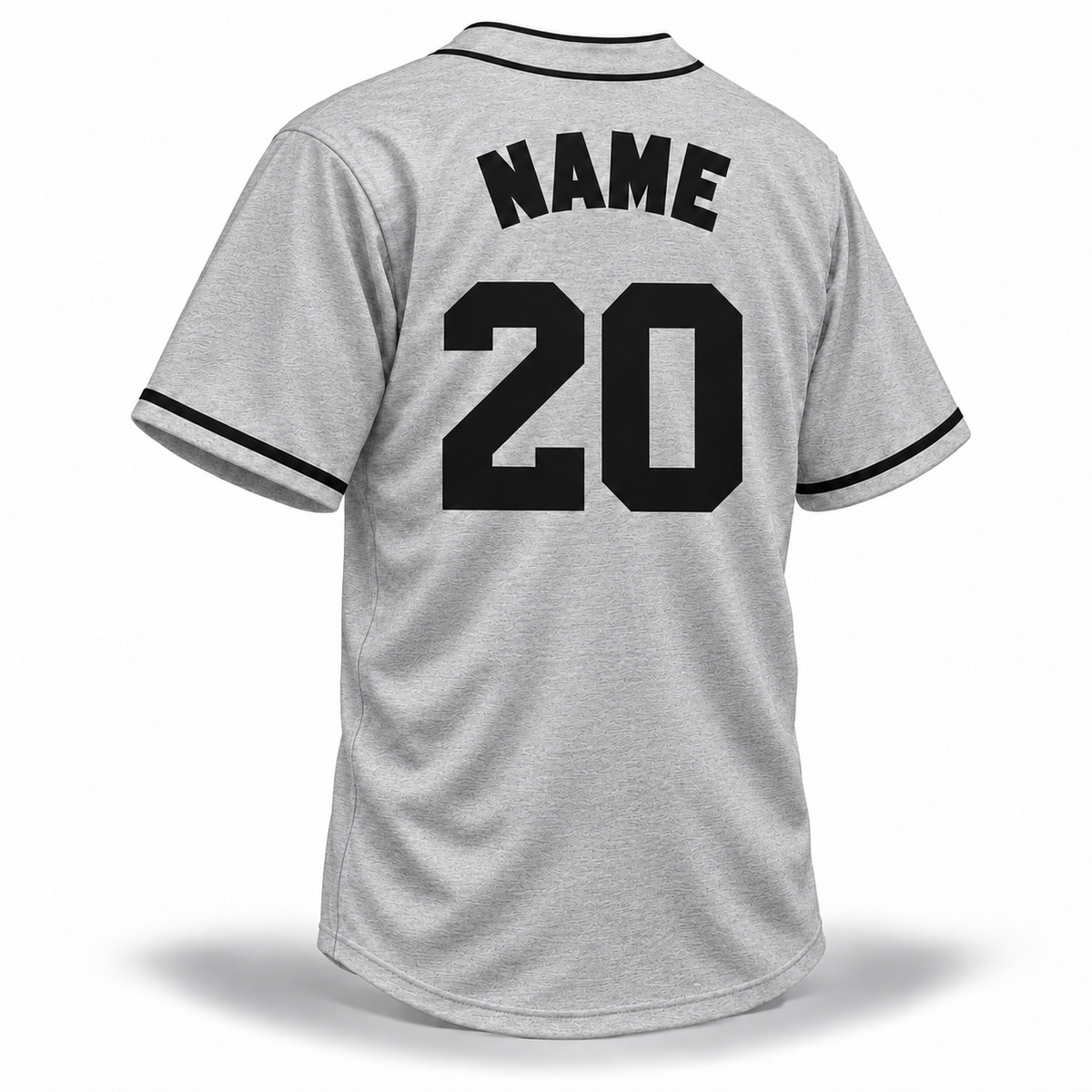 Chattanooga Choo-Choos NLB jersey gray back mockup with solid black NAME and block number 20 and black collar and cuff trim