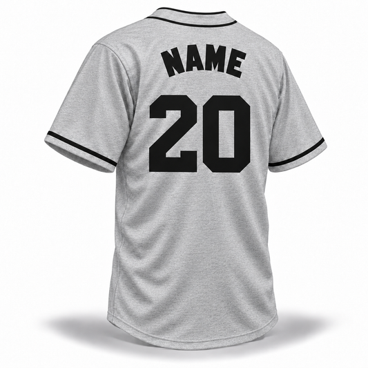 Chattanooga Choo-Choos NLB jersey gray back mockup with solid black NAME and block number 20 and black collar and cuff trim
