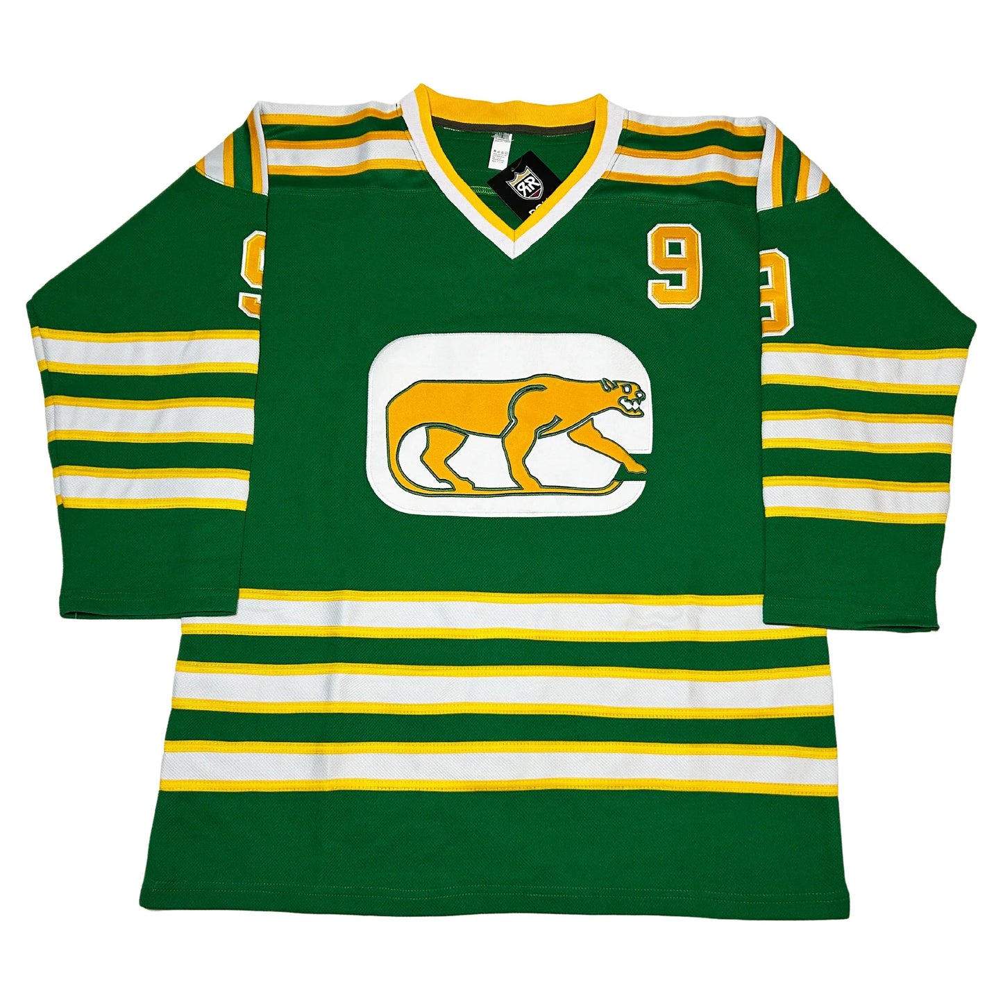 Chicago Cougars green remix WHA jersey with cougar crest — Royal Retros