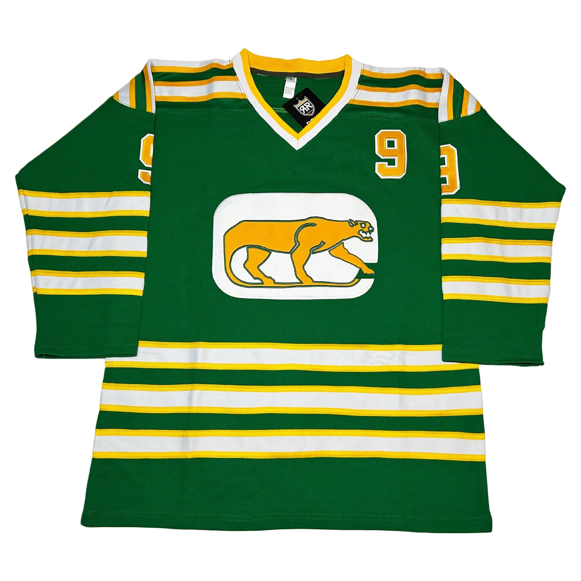 Chicago Cougars green remix WHA jersey with cougar crest — Royal Retros