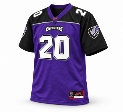 2001 Chicago Enforcers purple jersey front three-quarter mockup, number 20