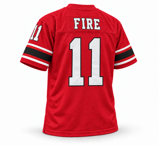 Chicago Fire WFL jersey, red back, FIRE name and white number 11 with black outline