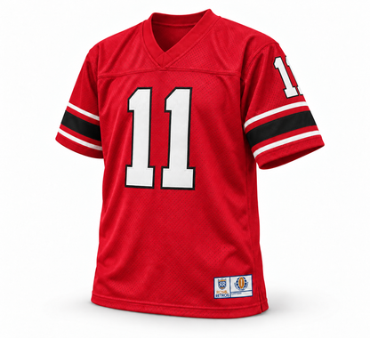 Chicago Fire WFL jersey, red front, white number 11 with black outline