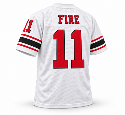 Chicago Fire WFL jersey, white back, FIRE name and red number 11 with black outline