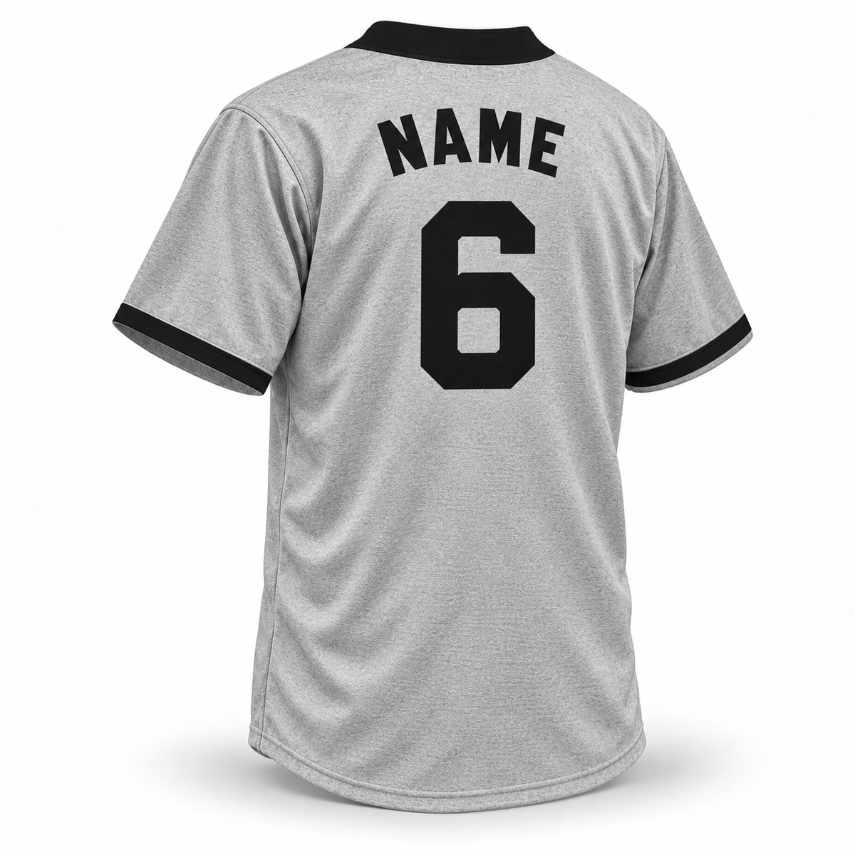 Chicago Union Giants NLB jersey, gray wool back with solid black block NAME and number 6, full black rear collar band and black cuffs.