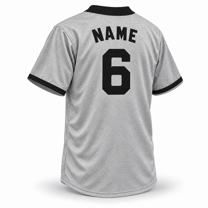 Chicago Union Giants NLB jersey, gray wool back with solid black block NAME and number 6, full black rear collar band and black cuffs.