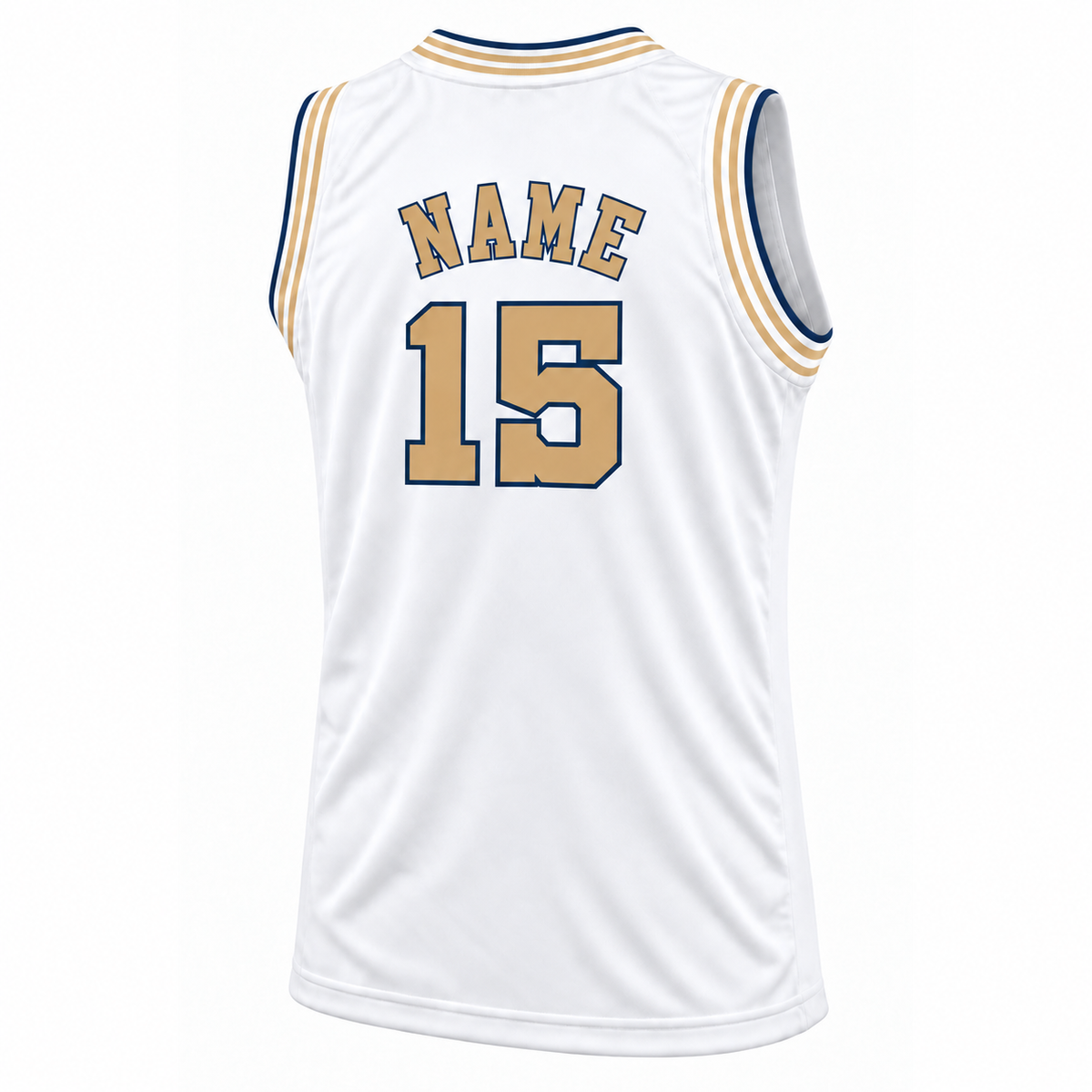 Chicago Zephyrs 1962–1963 white jersey back mockup, NAME and number 15 in old gold with navy outlines.