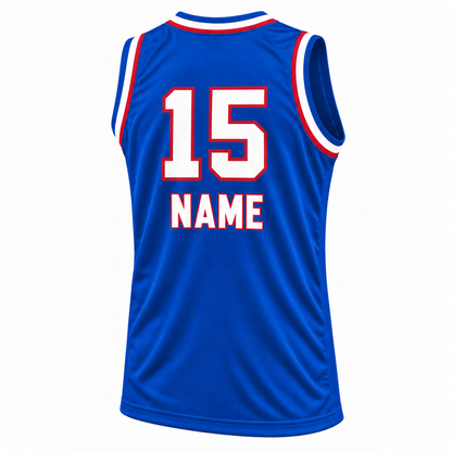 1971 Cincinnati Royals blue jersey mockup, back, white number 15 with red outline and NAME below in white with red outline.
