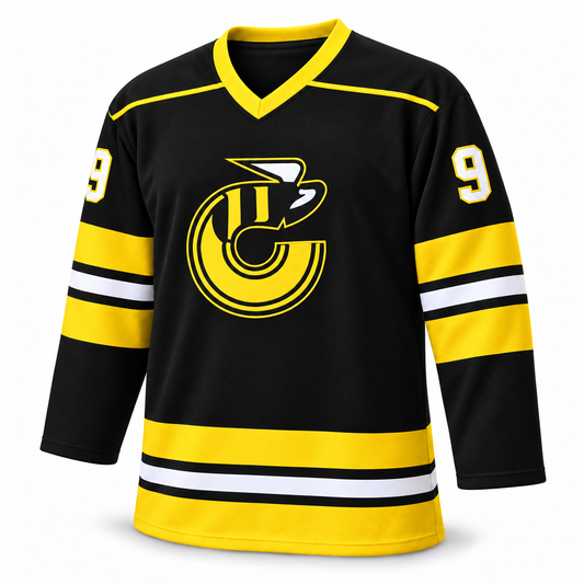 Cincinnati Stingers CHL custom black hockey jersey front, number 9