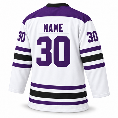 Cleveland Crusaders white custom hockey jersey back mockup with NAME and number 30