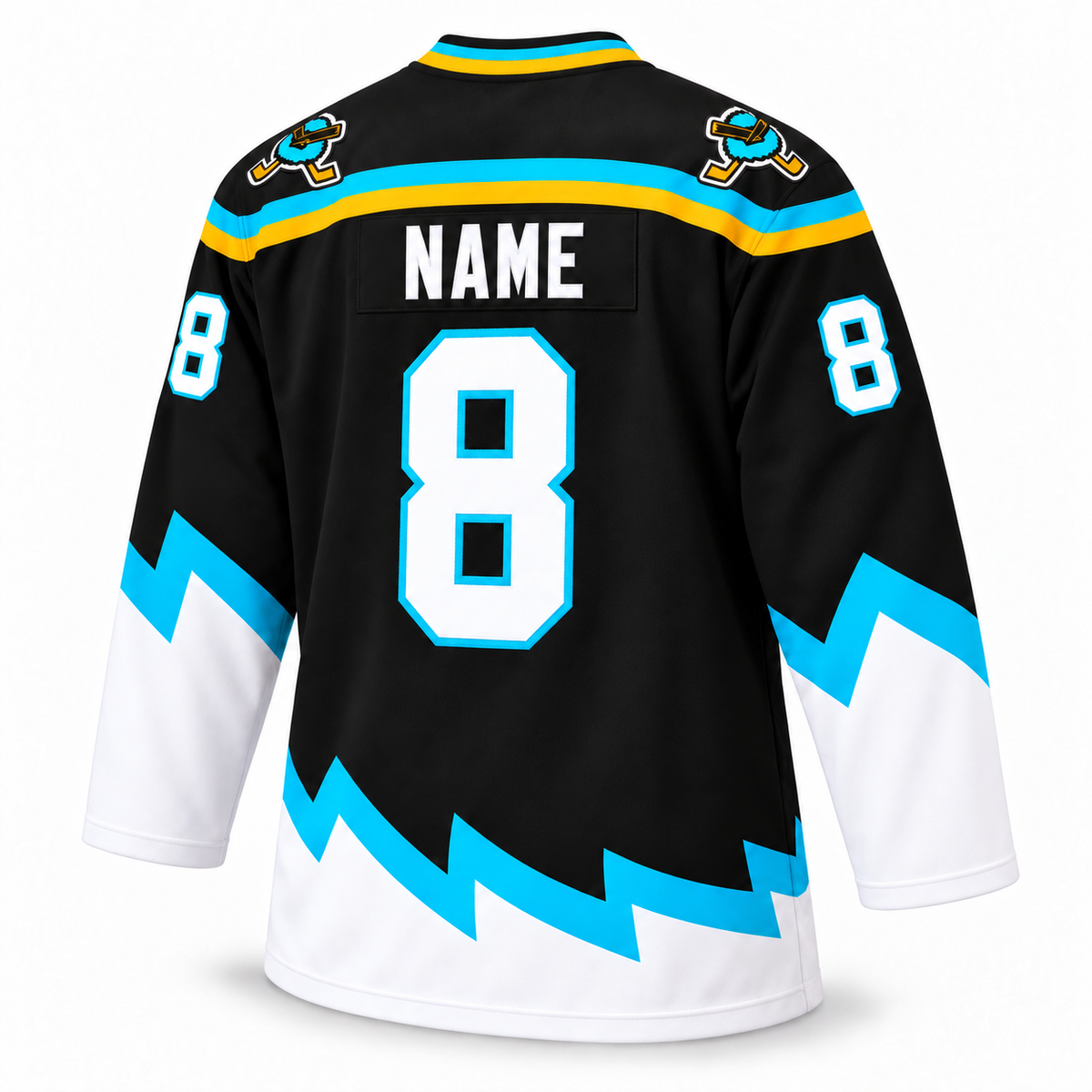 1999 Cleveland Lumberjacks black jersey back, NAME and number 8